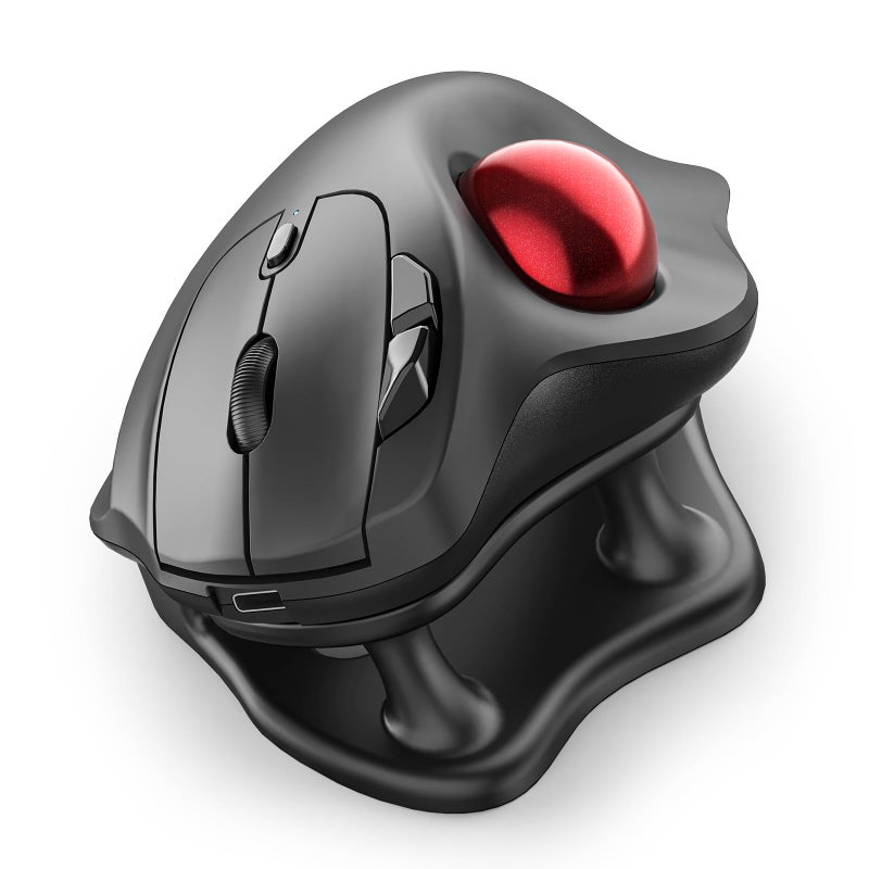 Nulea M511 Wireless Trackball Mouse, Rechargeable Ergonomic Thumb-Control Mouse with Tilt Stand, Smooth & Precision Tracking, 3 Device Connection (Bluetooth or USB Receiver), for PC/Mac/Laptop-Red - Image 1