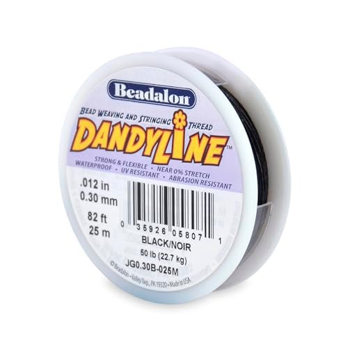 Beadalon Dandyline Bead Weaving & Stringing Thread, 0.30 mm / .012 in, Black, 25 m - Image 1