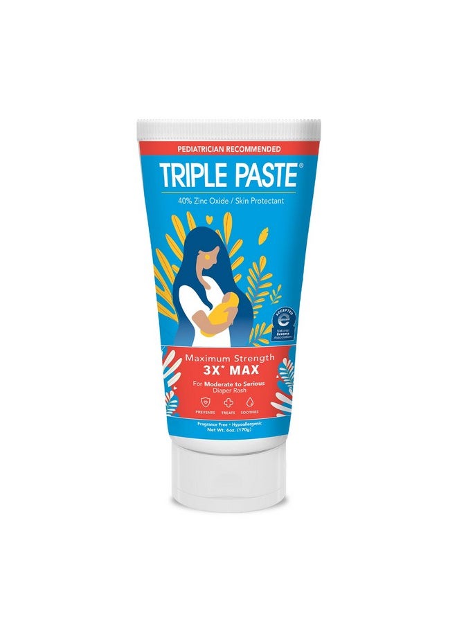 Triple Paste - 3X Max Diaper Rash Ointment, Maximum Strength Zinc Oxide Ointment For Severe Diaper Rash, 6 Oz Tube - Image 1