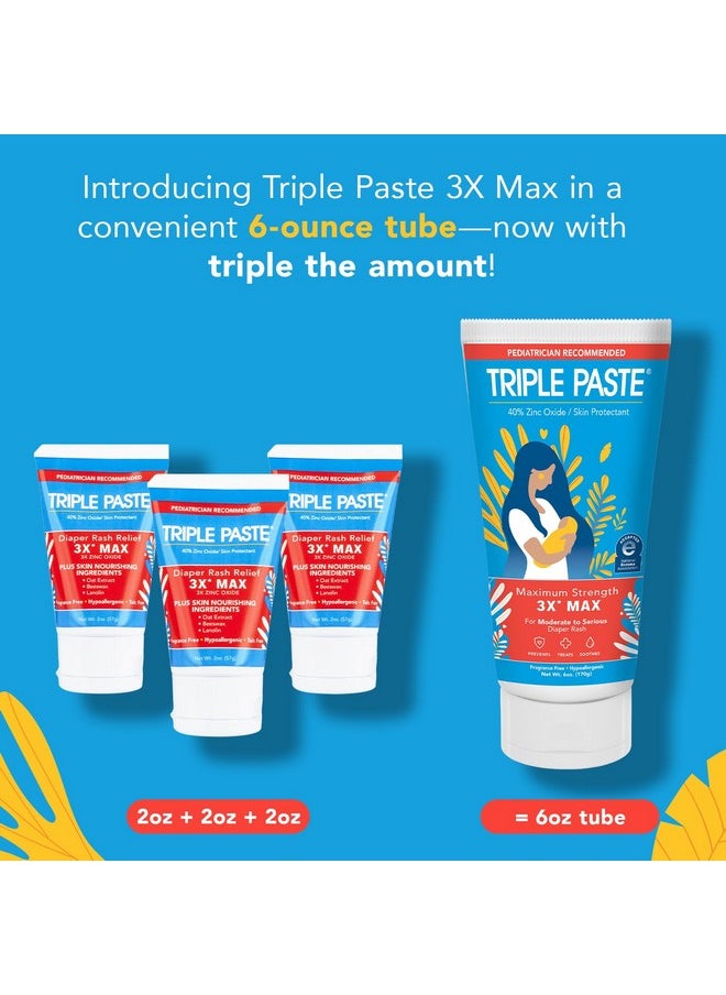 Triple Paste - 3X Max Diaper Rash Ointment, Maximum Strength Zinc Oxide Ointment For Severe Diaper Rash, 6 Oz Tube - Image 1