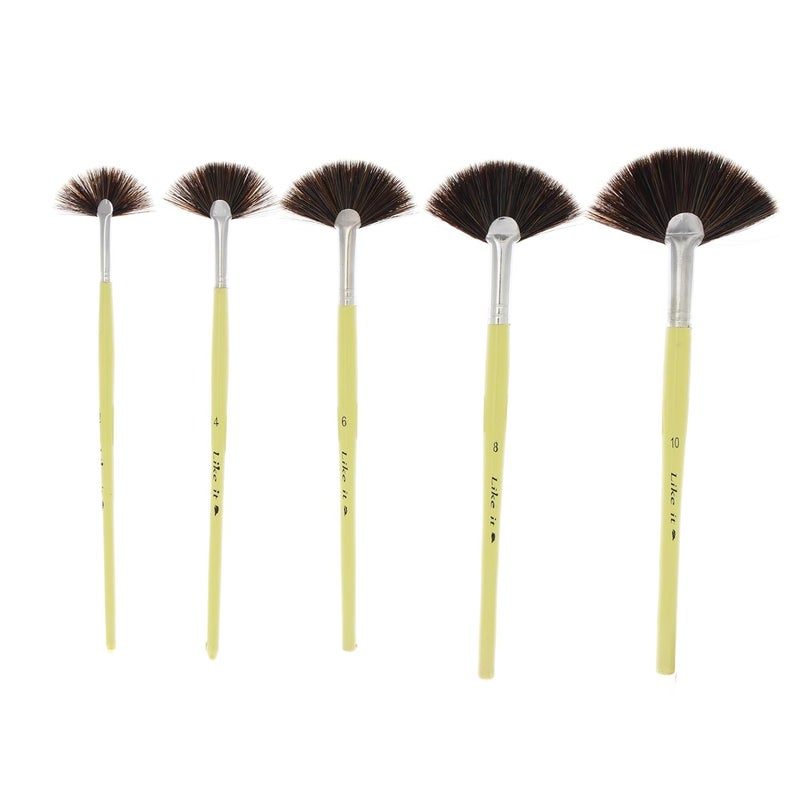 arrolliant 5 Pieces Fan Brush for Painting Synthetic Hair Watercolor Brushes Sets Wooden Oval Handle Oil Acrylic Paint Brushes Professional Soft Anti-Shedding Fan Brush for Oil Gouache Painting - Image 5