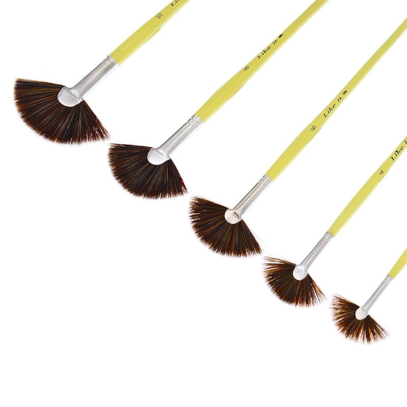arrolliant 5 Pieces Fan Brush for Painting Synthetic Hair Watercolor Brushes Sets Wooden Oval Handle Oil Acrylic Paint Brushes Professional Soft Anti-Shedding Fan Brush for Oil Gouache Painting - Image 2