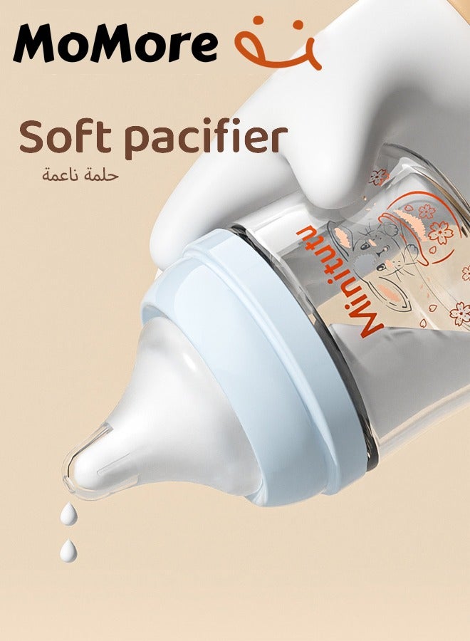 Minitutu Pack of 2 Anti-Colic Glass Feeding Bottle for Newborn with Breast-Like Nipples and Silicone Anti Drop base, 80ml, 0M+, Wide-Neck(White&Pink) - Image 3