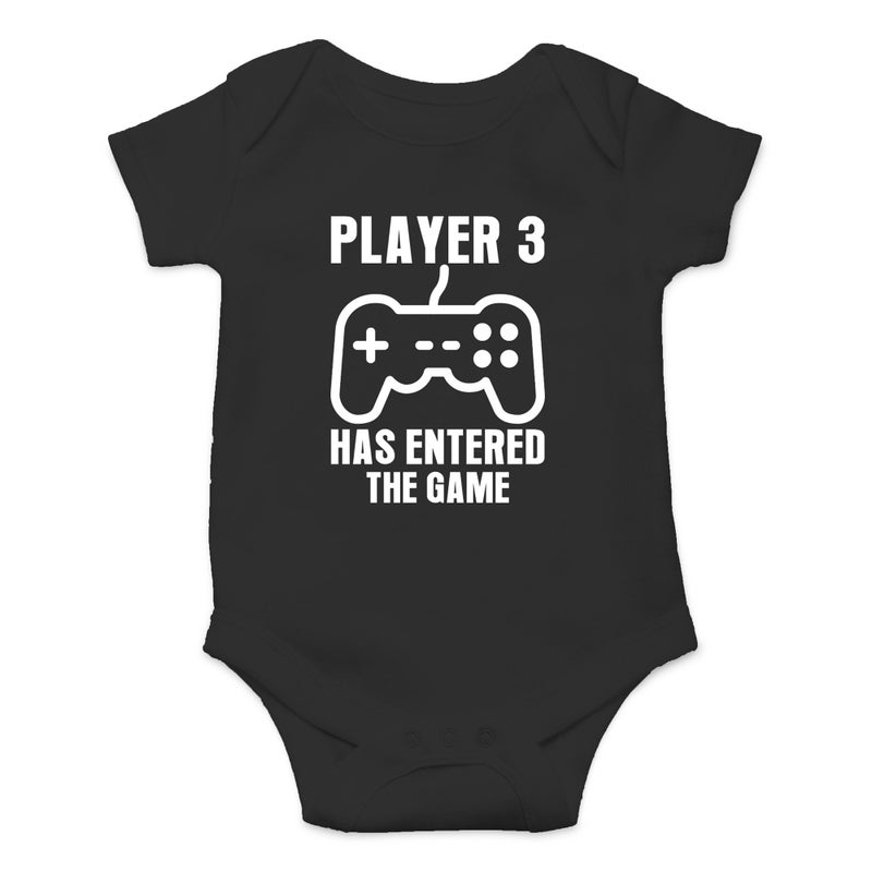 Crazy Bros Tees Player 3 Has Entered the Game Baby Bodysuit Funny Infant Boy Outfit Cute Unisex Comfy Humor Newborn Black