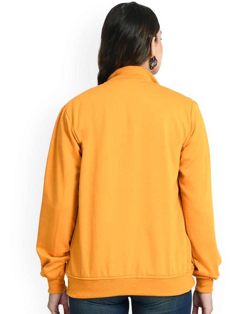 LEOTUDE Full Sleeve Standard Length Loose Fit Loopknit Women Bomber Jacket (GRL_JKT02_MRUN_P_Mustard_XL) - Image 2