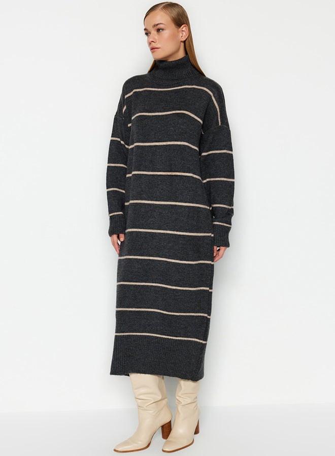 trendyol Anthracite Maxi Wide Fit Soft Texture Knitwear Dress - Image 3