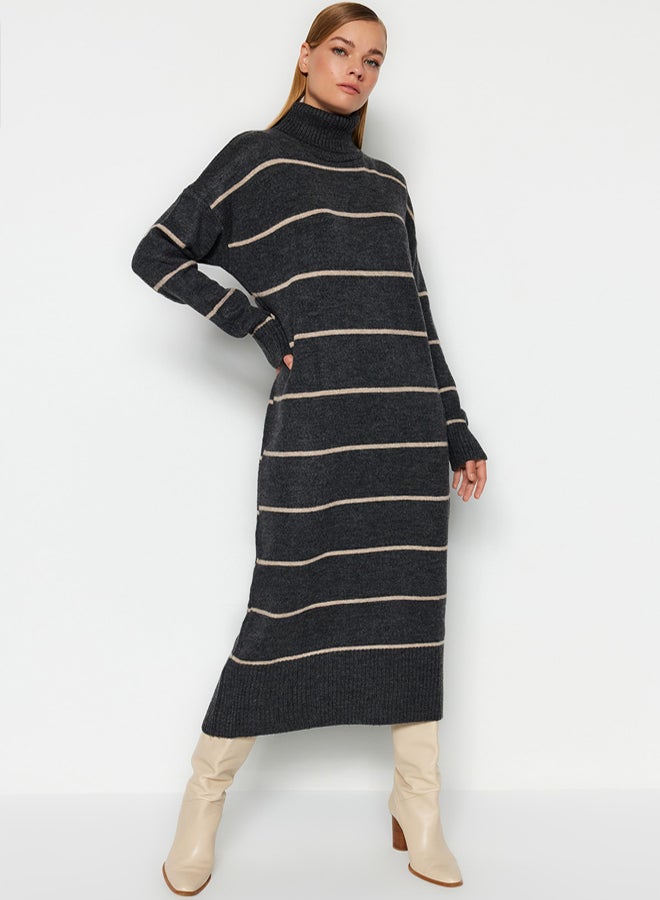 trendyol Anthracite Maxi Wide Fit Soft Texture Knitwear Dress - Image 1