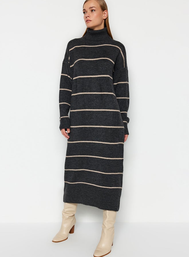 trendyol Anthracite Maxi Wide Fit Soft Texture Knitwear Dress - Image 2