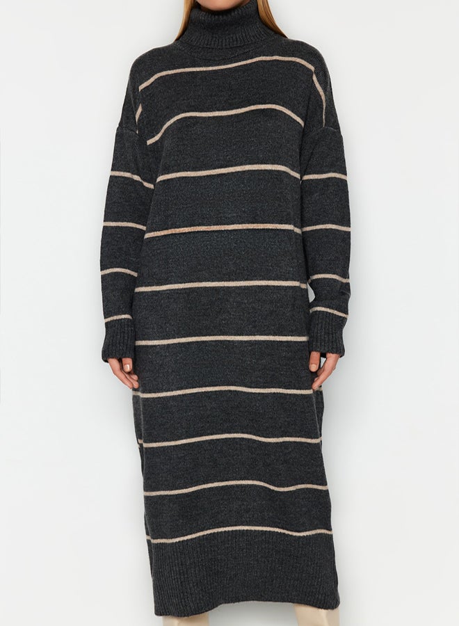 trendyol Anthracite Maxi Wide Fit Soft Texture Knitwear Dress - Image 5