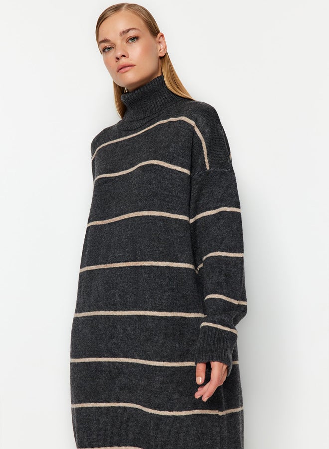 trendyol Anthracite Maxi Wide Fit Soft Texture Knitwear Dress - Image 4