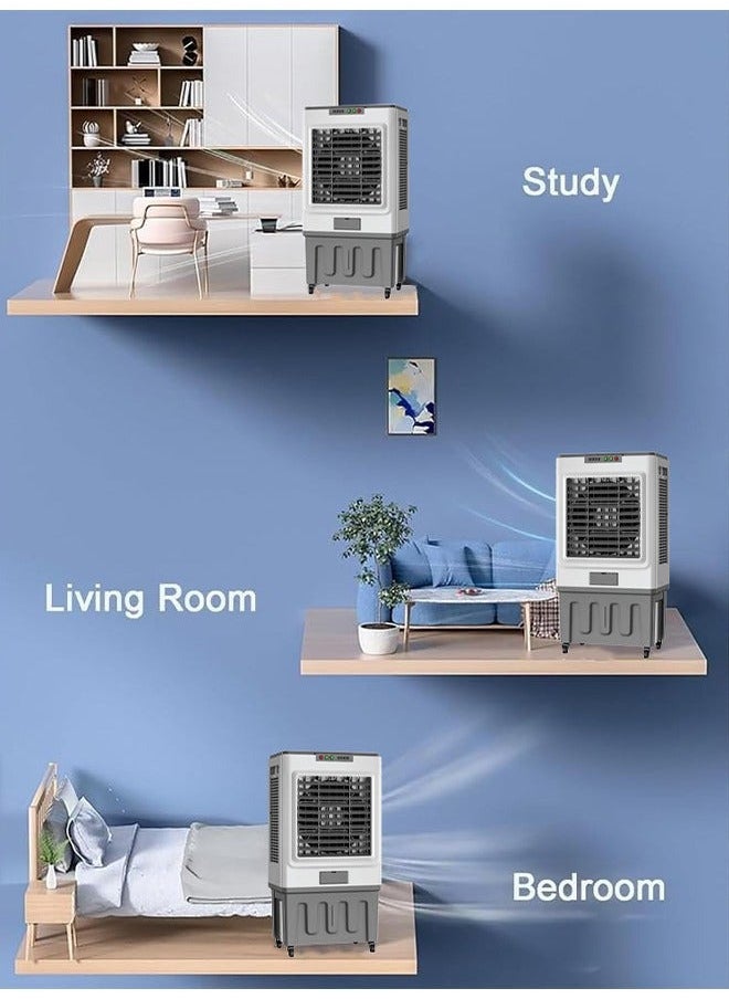 60L Desert Air Cooler Equipped with Ice Box Technology, 3 Wind Speed| Left, Right, Up and Down Swing, Ideal for Home and Office| White and Grey 250W RE-711