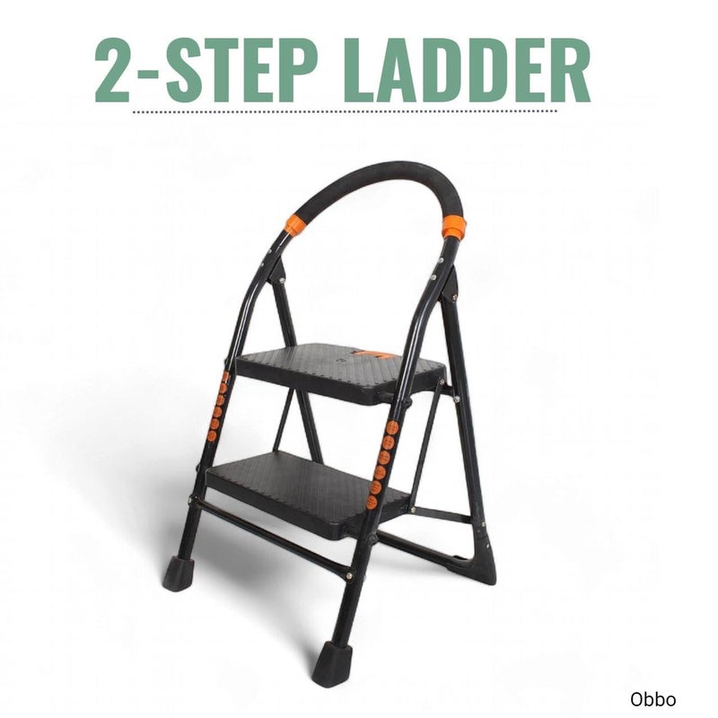 OBBO OBBO NISHIKA 2 Step Ladder for Home use Heavy Duty Steel with Wide Steps and Top Platform with Anti Slip and Anti Skid Shoes can be Used as Step Stool in Office and Industrial Purpose Black 2Step  - Image 3