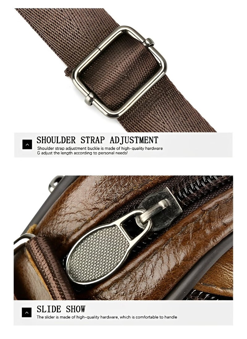 REOCLE Men's Genuine Leather Shoulder Bag Retro Crossbody Casual Business Handbag School Bag Fashion Casual Brown - Image 5