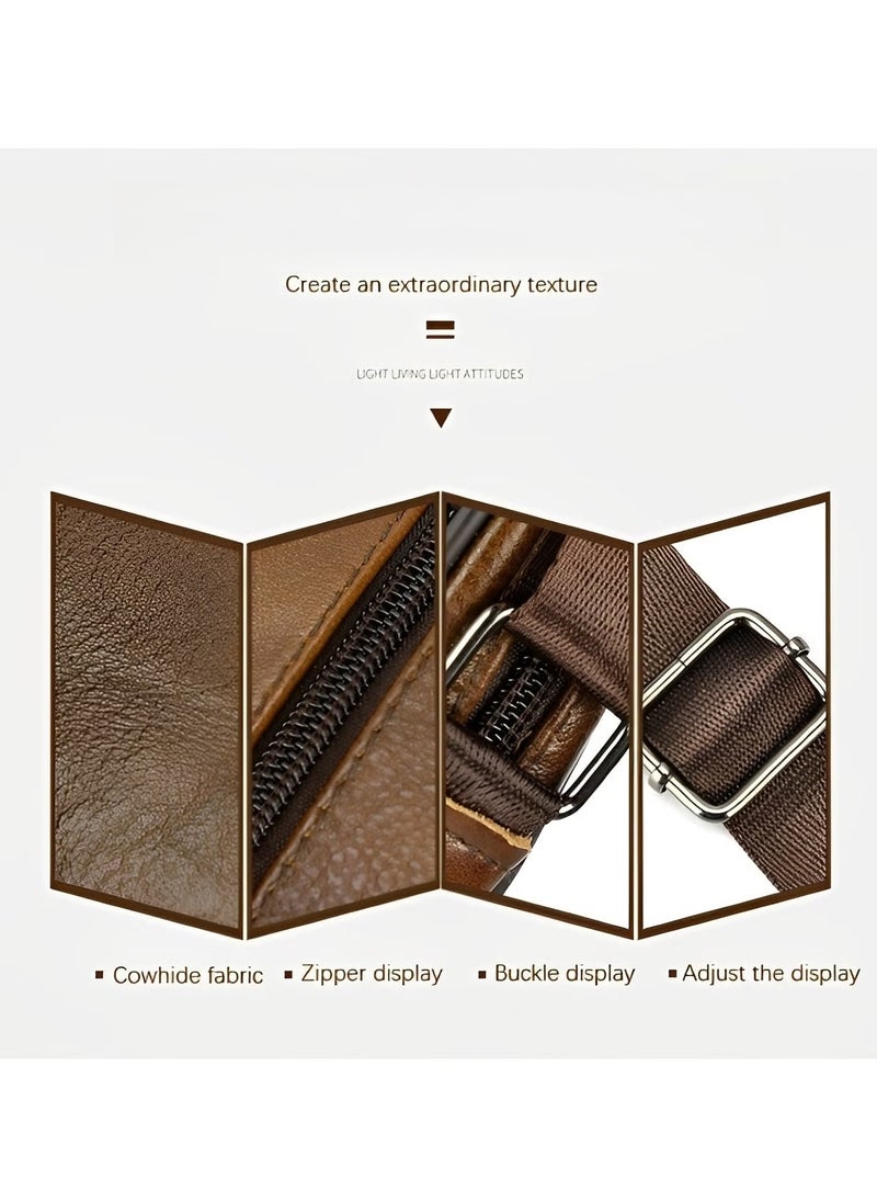 REOCLE Men's Genuine Leather Shoulder Bag Retro Crossbody Casual Business Handbag School Bag Fashion Casual Brown - Image 4