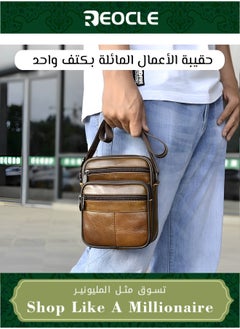 Men's Genuine Leather Shoulder Bag Retro Crossbody Casual Business Handbag School Bag Fashion Casual Brown