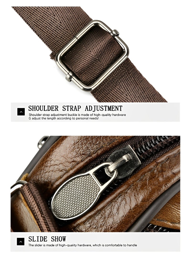 REOCLE - Men's Genuine Leather Shoulder Bag Retro Crossbody Casual Business Handbag School Bag Fashion Casual Brown - Image 1