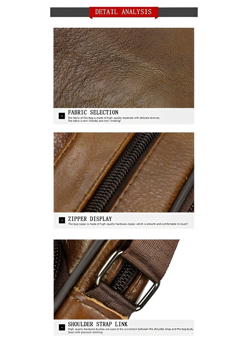 REOCLE - Men's Genuine Leather Shoulder Bag Retro Crossbody Casual Business Handbag School Bag Fashion Casual Brown - Image 1