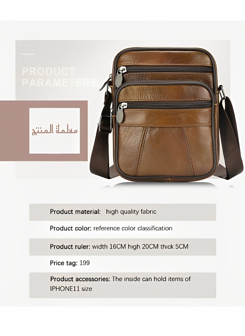REOCLE - Men's Genuine Leather Shoulder Bag Retro Crossbody Casual Business Handbag School Bag Fashion Casual Brown - Image 1