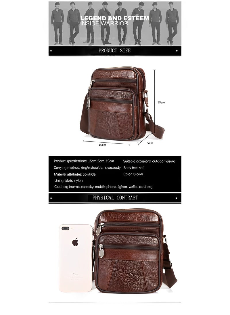 REOCLE - Men's Genuine Leather Shoulder Bag Retro Crossbody Casual Business Handbag School Bag Fashion Casual Brown - Image 1