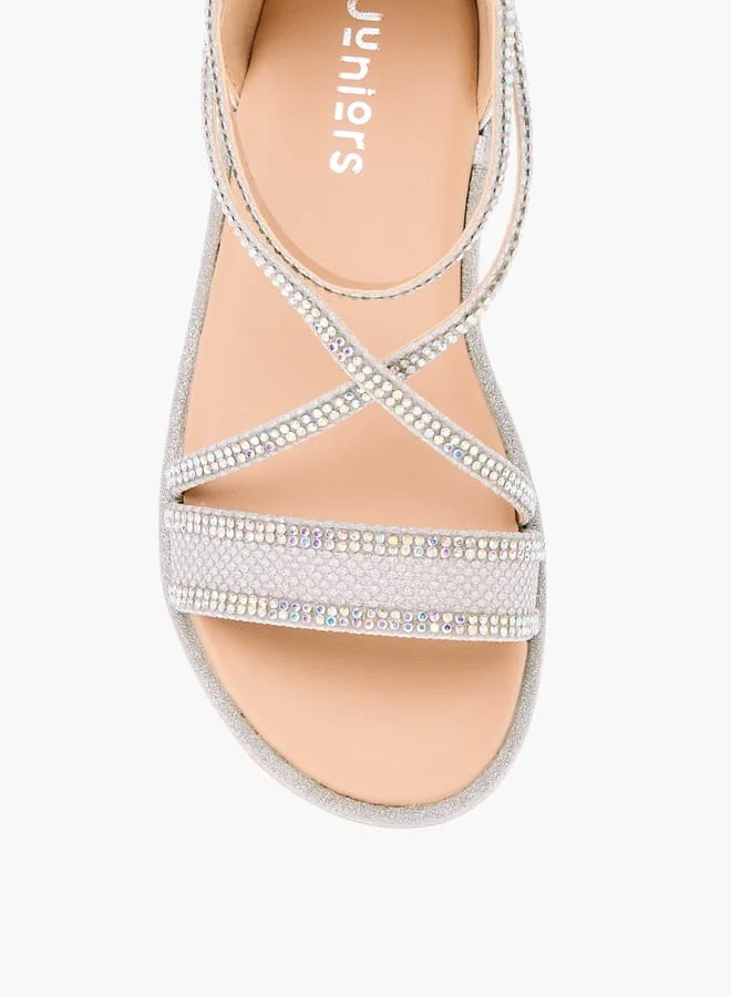 JUNIORS Girls Embellished Strappy Sandals with Zip Closure