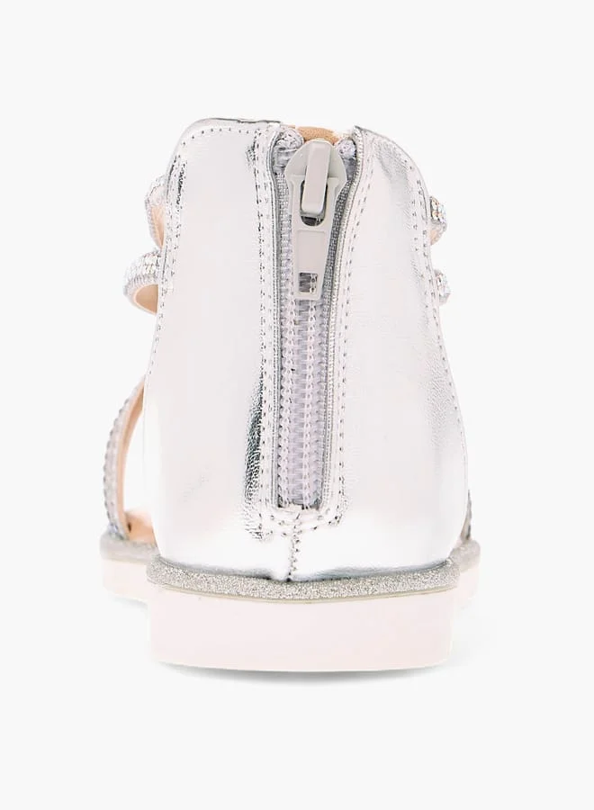 JUNIORS Girls Embellished Strappy Sandals with Zip Closure