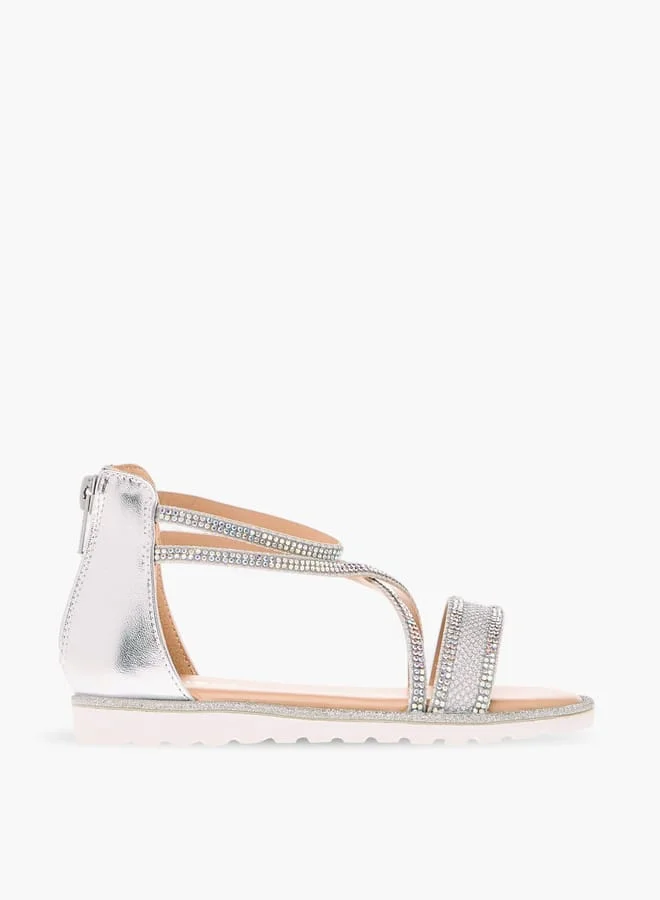 JUNIORS Girls Embellished Strappy Sandals with Zip Closure