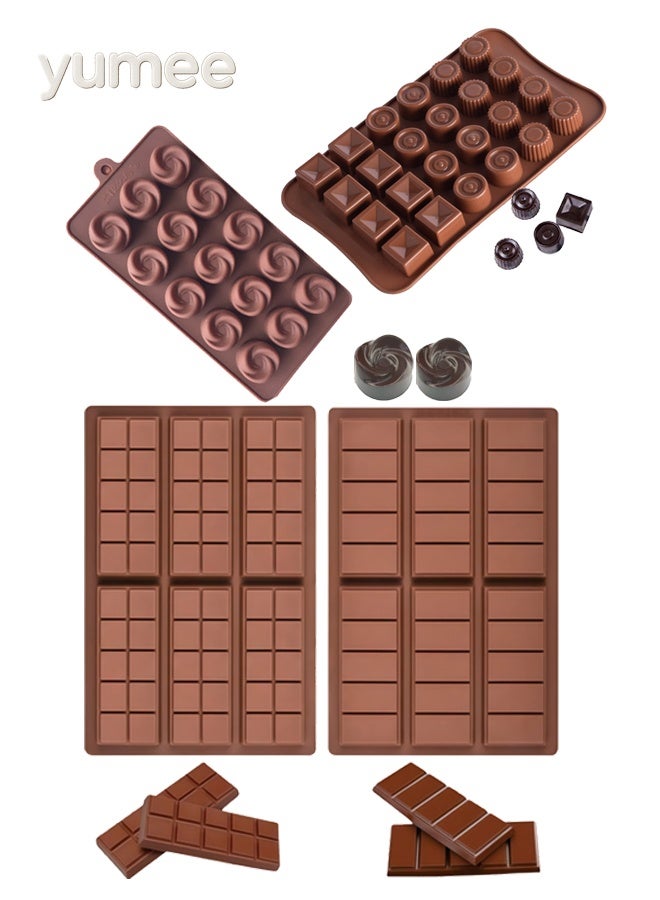 يمي قوالب شوكولاتة سيليكون 4 قطع، قوالب شوكولاتة عميقة، شوكولاتة دبي، قوالب شوكولاتة سيليكون كبيرة وسميكة للبار المحشو، قالب حلوى شوكولاتة كبير لحشو كنافة فستق شوكولاتة - Image 1