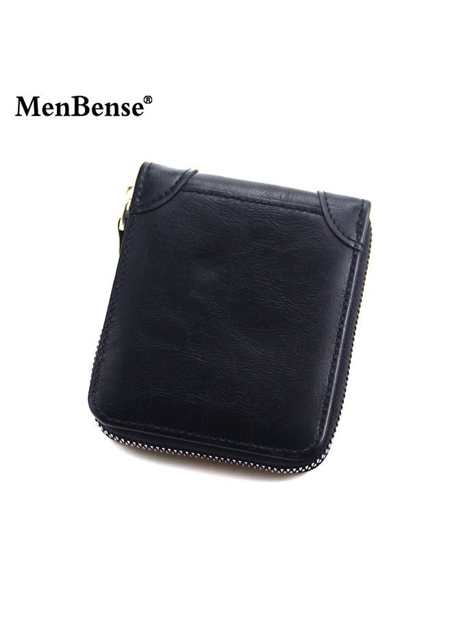 MenBense Casual Leather Men's Bifold Short Wallet Card Holder Certificate Zipper Money Bag for Business Commute - Image 4