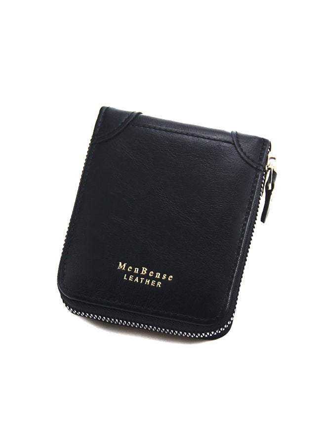 MenBense Casual Leather Men's Bifold Short Wallet Card Holder Certificate Zipper Money Bag for Business Commute - Image 1