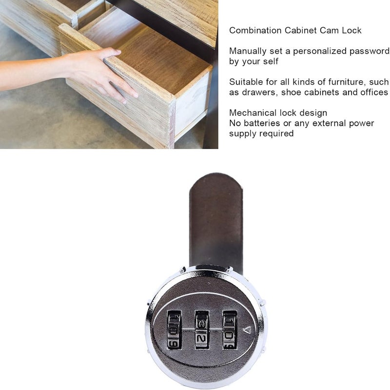klarako Combination Cabinet Cam Lock Mini 3 Digit Password Mechanical Cabinet Lock for Drawer Mailbox Office (L30) - Image 4