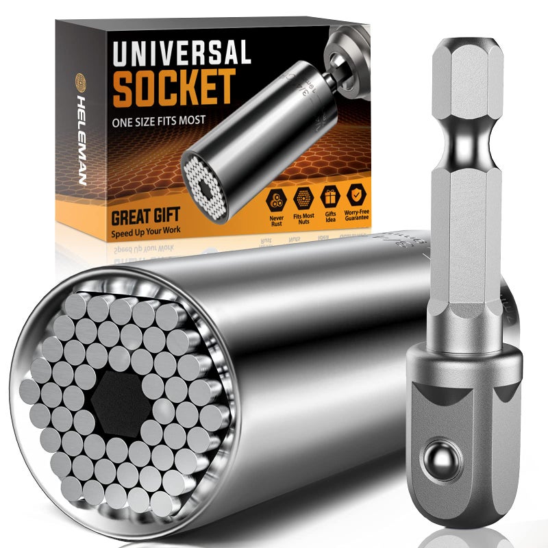 HELEMAN Valentines Day Gifts for Him Boyfriend Super Universal Socket Tools Gifts for Men: Socket Set with Power Drill Adapter (7-19 MM) Cool Stuff Gadgets Women Dad Gifts Husband Valentines Day Gifts Basket - Image 1