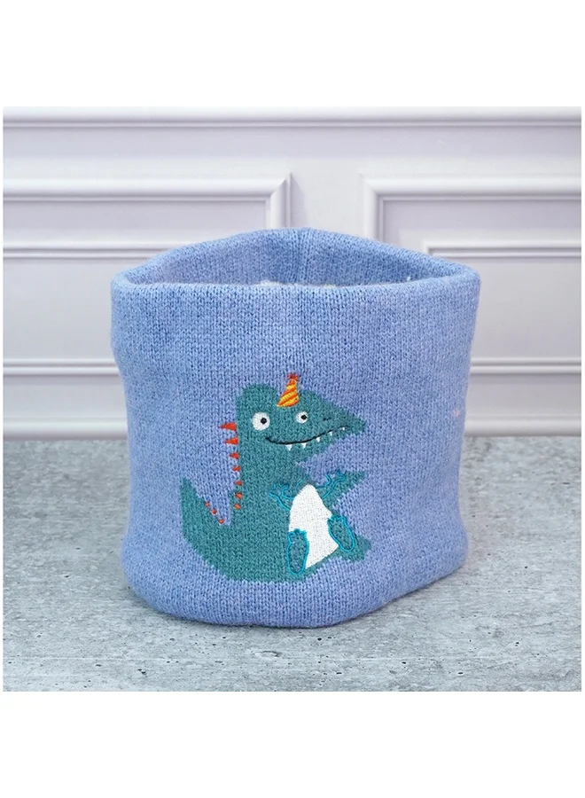 LITTLE SURPRISE BOX 2Pcs Themed Blue Party Dino Themed Beanie Winter Cap With Matching Neck Cuff Style Muffler For Kids