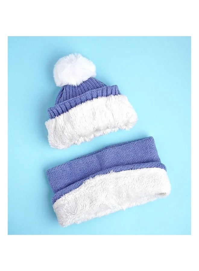 LITTLE SURPRISE BOX 2Pcs Themed Blue Party Dino Themed Beanie Winter Cap With Matching Neck Cuff Style Muffler For Kids