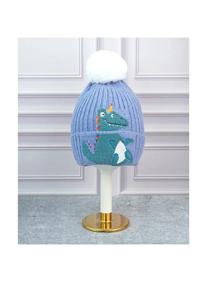 LITTLE SURPRISE BOX 2Pcs Themed Blue Party Dino Themed Beanie Winter Cap With Matching Neck Cuff Style Muffler For Kids