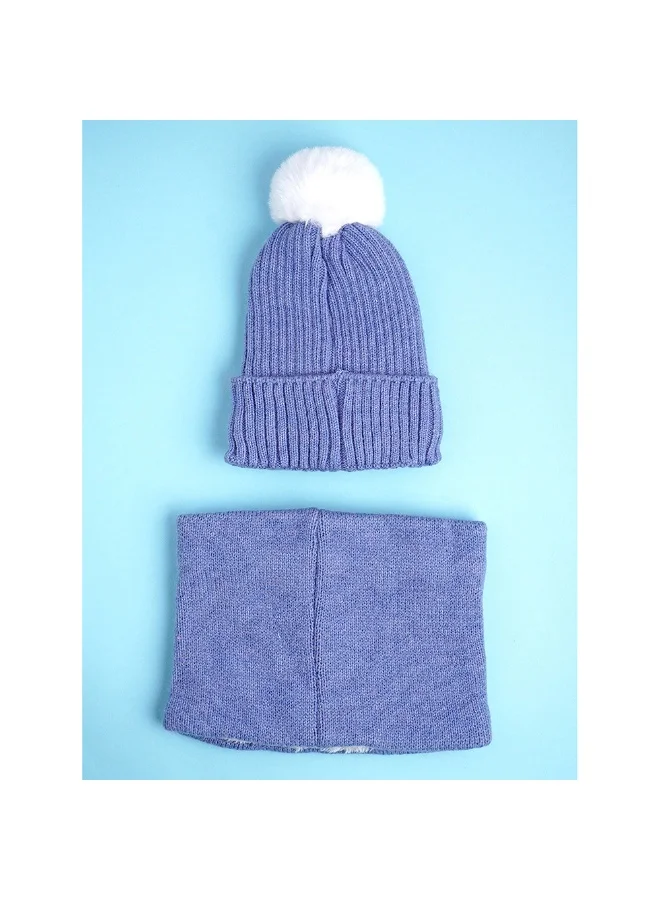 LITTLE SURPRISE BOX 2Pcs Themed Blue Party Dino Themed Beanie Winter Cap With Matching Neck Cuff Style Muffler For Kids