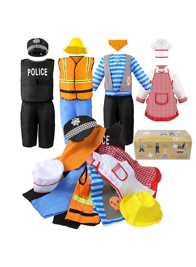 Jeowoqao Jeowoqao Boy's Dress Up Costumes Set, Kids Role Play Set 11pcs Dress Up Trunk Pirate, Chef, Construction Worker, Policeman Costume For Kids Girls Toddler Age 3 4 5 6 Christmas Birthday Gift - Image 1