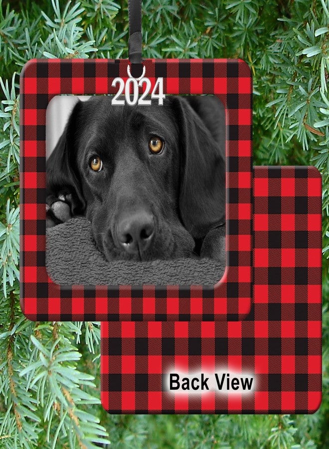 Expressly Yours! Photo Expressions Photo Ornaments for Christmas Tree, Classic Red and Black Buffalo Plaid Christmas Frame Ornament, Easy-Load Magnetic Design, with Satin Ribbon, 2024 Silver Charm Plus Photo Protector, Horizontal - Image 3