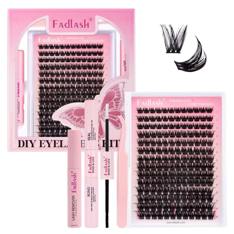 FADLASH Lash Clusters Kit Individual Lash Extensiones Wispy Faux Mink 10-16mm DIY Eyelash Extension Kit Eyelash Clusters Lashes with Bond and Seal and Remover Lash Tweezer for Self Useï¼ˆR13-D-10-16MIX) - Image 1