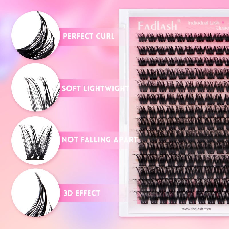 FADLASH Lash Clusters Kit Individual Lash Extensiones Wispy Faux Mink 10-16mm DIY Eyelash Extension Kit Eyelash Clusters Lashes with Bond and Seal and Remover Lash Tweezer for Self Useï¼ˆR13-D-10-16MIX) - Image 3