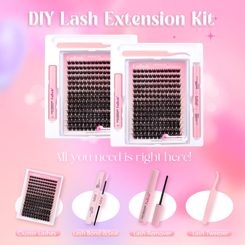 FADLASH Lash Clusters Kit Individual Lash Extensiones Wispy Faux Mink 10-16mm DIY Eyelash Extension Kit Eyelash Clusters Lashes with Bond and Seal and Remover Lash Tweezer for Self Useï¼ˆR13-D-10-16MIX) - Image 2