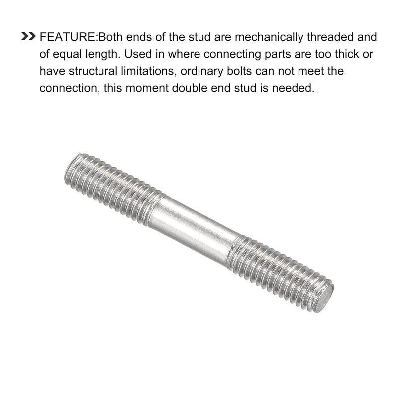METALLIXITY Double Ended Stud Screws (M5 Thread 40mm Length) 5pcs, 304 Stainless Steel Dual Threaded Rod Bolts - for House Maintenance - Image 4