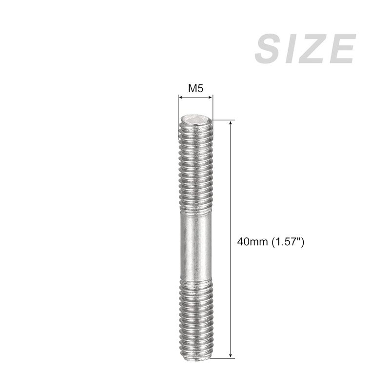 METALLIXITY Double Ended Stud Screws (M5 Thread 40mm Length) 5pcs, 304 Stainless Steel Dual Threaded Rod Bolts - for House Maintenance - Image 2