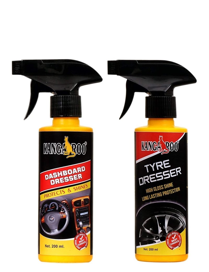 Kangaroo® (Premium Combo) Tyre Dresser & Dashboard Dresser (200ml Each) | Long-Lasting Tyre Gloss & UV Protection | Prevents Fading & Cracks | Non-Greasy Formula with Pleasant Fragrance - Image 1