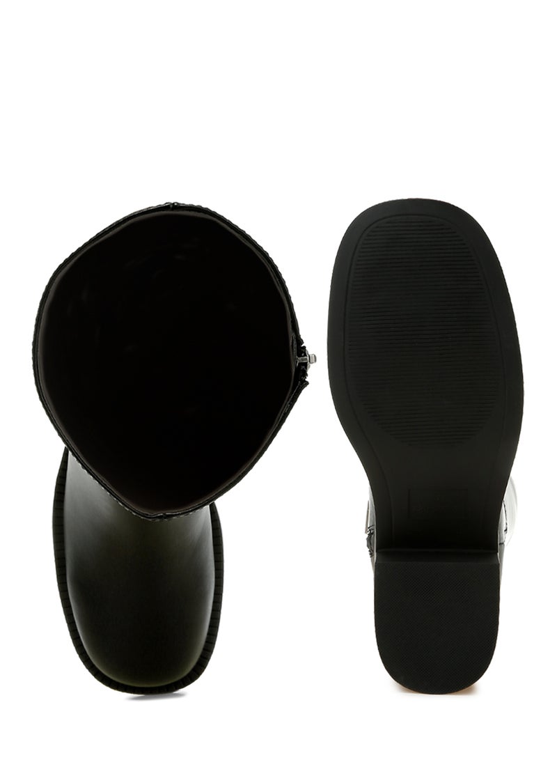 لندن راج أحذية نسائية من لندن راغ بكعب عريض تصل إلى منتصف الساق باللون الأسود - Image 4