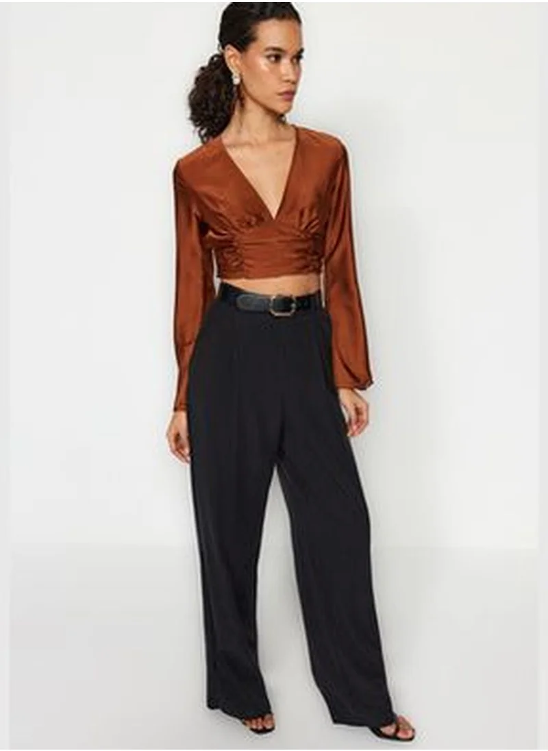 trendyol Brown Draped Satin Blouse TPRAW24BZ00024