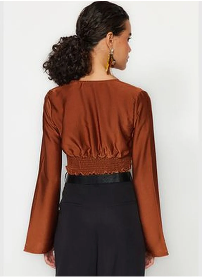 trendyol Brown Draped Satin Blouse TPRAW24BZ00024
