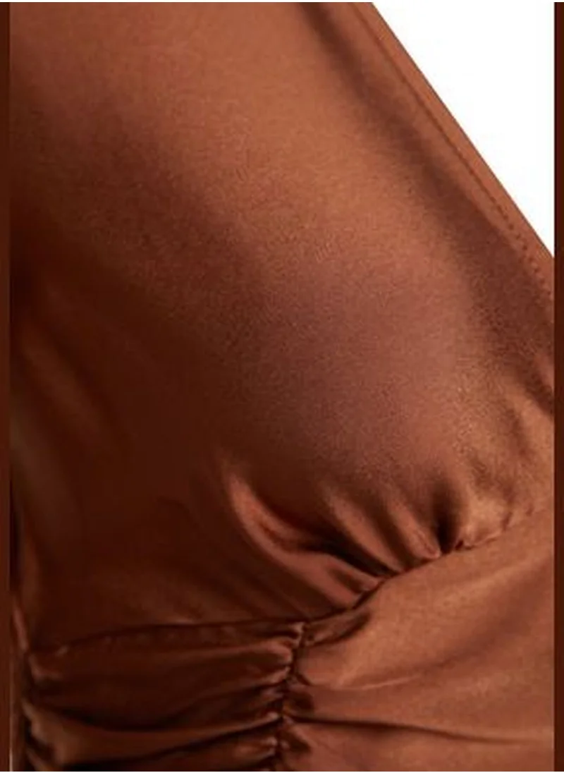 trendyol Brown Draped Satin Blouse TPRAW24BZ00024