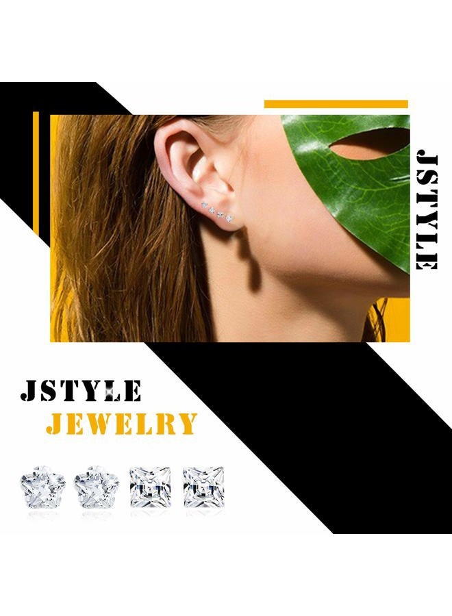 Jstyle 12Pairs Clear Plastic Stud Earrings for Women Acrylic Post Star Heart Rhinestone Ear Studs Piercing Retainers - Image 4