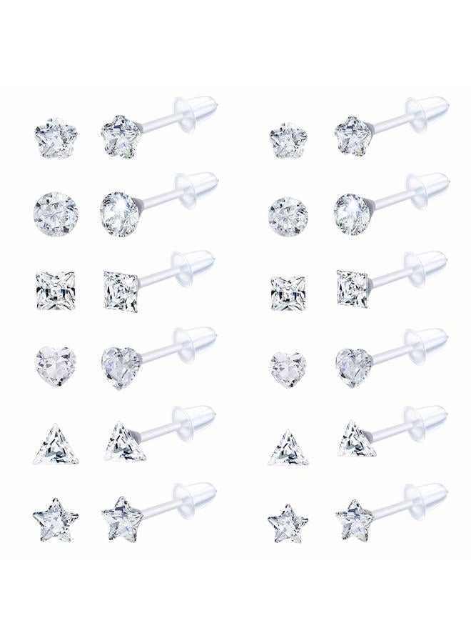 Jstyle 12Pairs Clear Plastic Stud Earrings for Women Acrylic Post Star Heart Rhinestone Ear Studs Piercing Retainers - Image 1