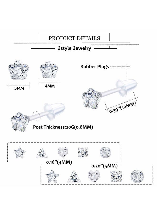 Jstyle 12Pairs Clear Plastic Stud Earrings for Women Acrylic Post Star Heart Rhinestone Ear Studs Piercing Retainers - Image 2